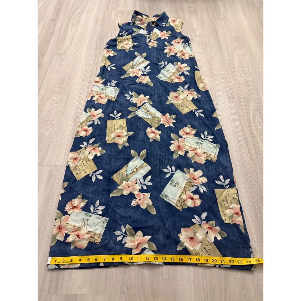 Caribbean Joe Women Maxi Dress Blue Tropical Floral Postcard Rayon Sleeveless XL - Picture 9 of 15